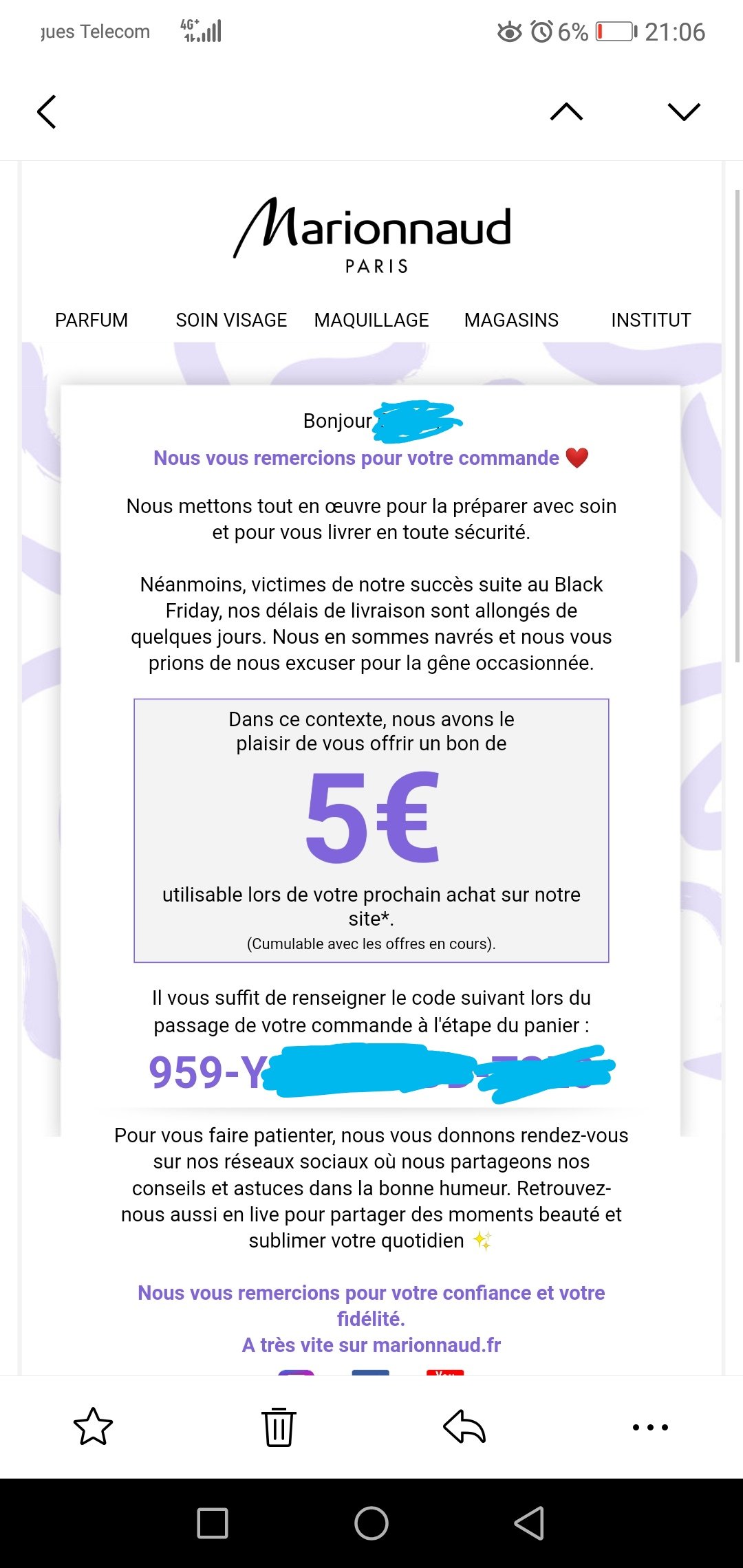 marionnaud bon 无法使用?