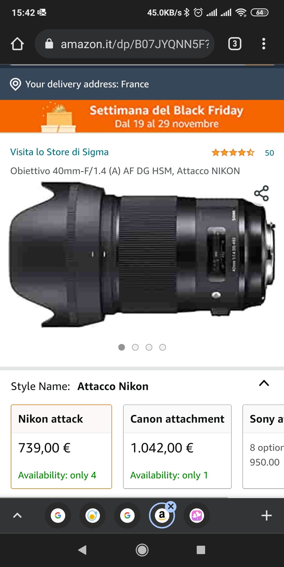 适马40mm F1.4 DG HSM ART镜头 739€ 