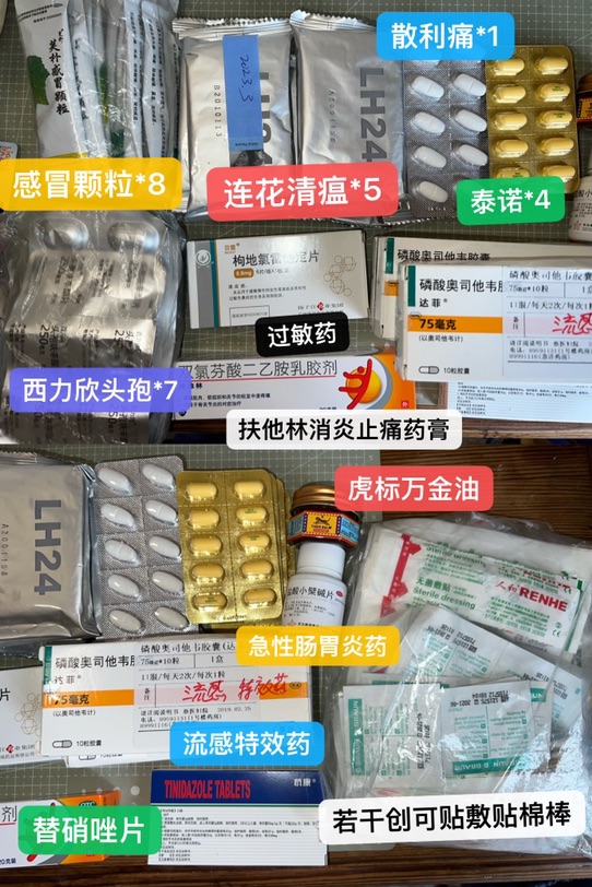 回国打包出各种药有莲花清瘟感冒药等等