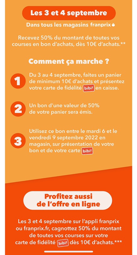 Franprix 这周末购物返款50%