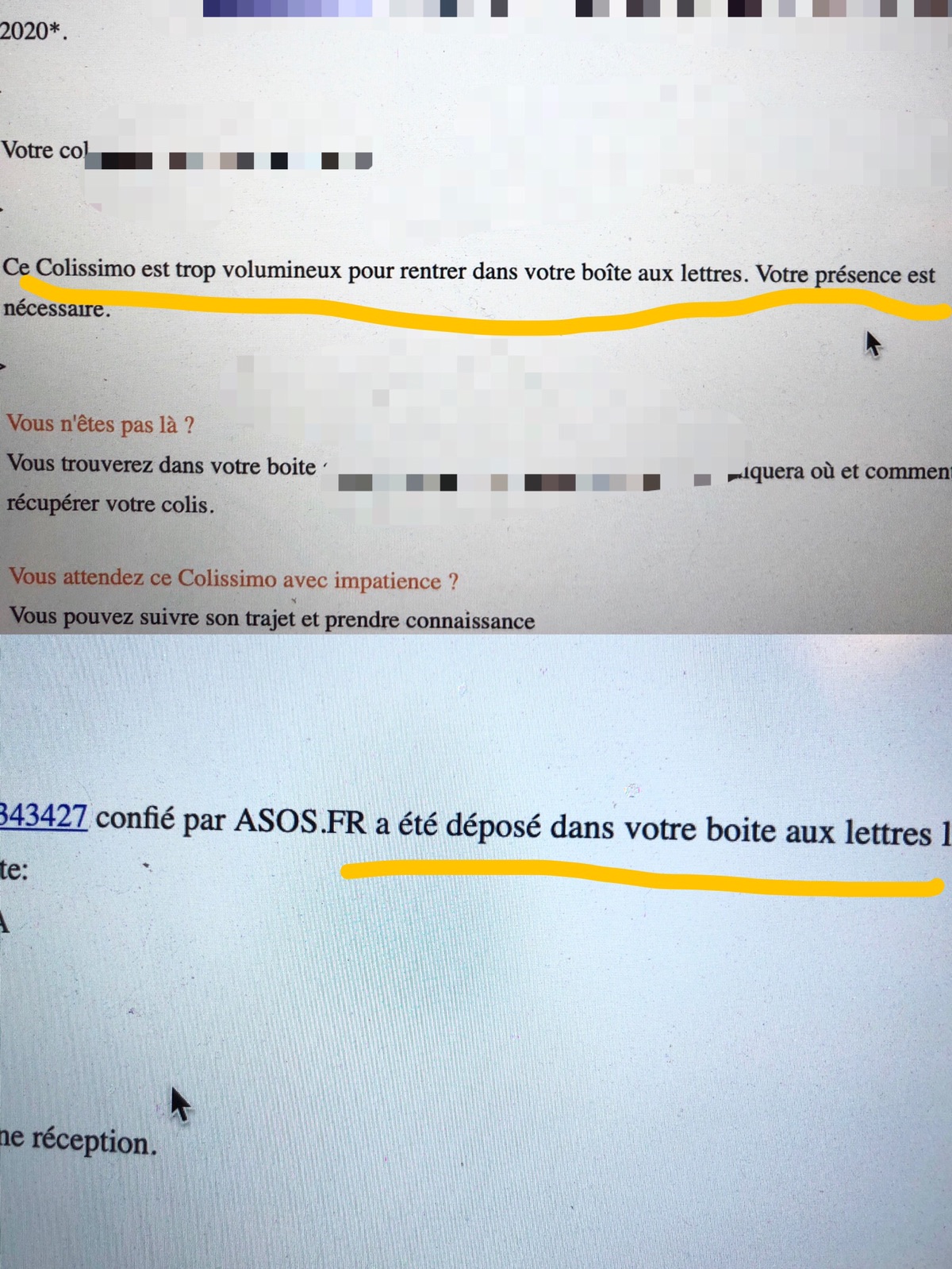 求助，colissimo显示放信箱里什么都没收到
