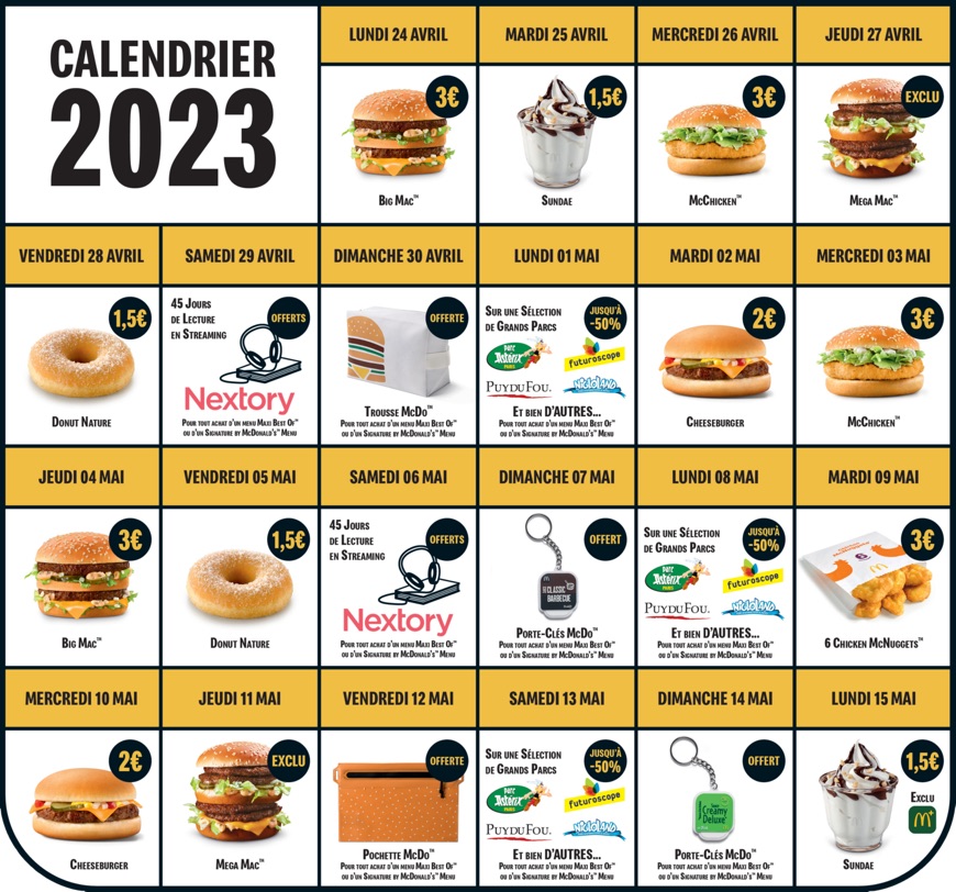 麦当劳 calendrier 2023