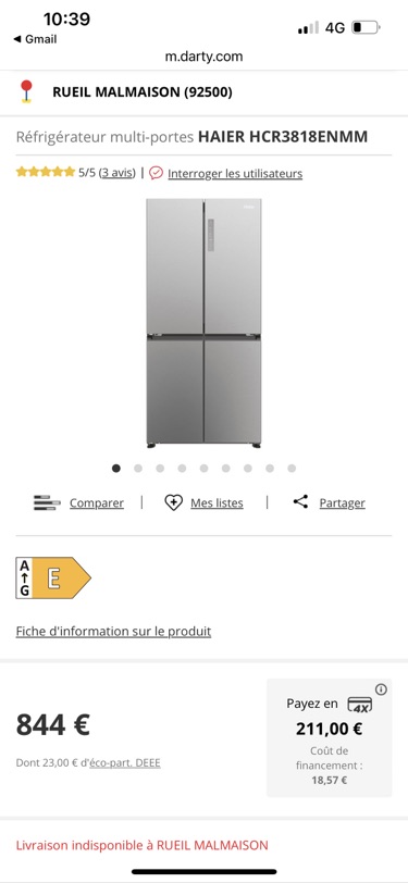 darty的冰箱 一个月三个价格