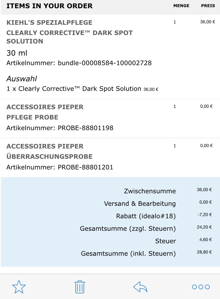 Pieper上买的科颜氏美白精华30ml只要28.8欧
