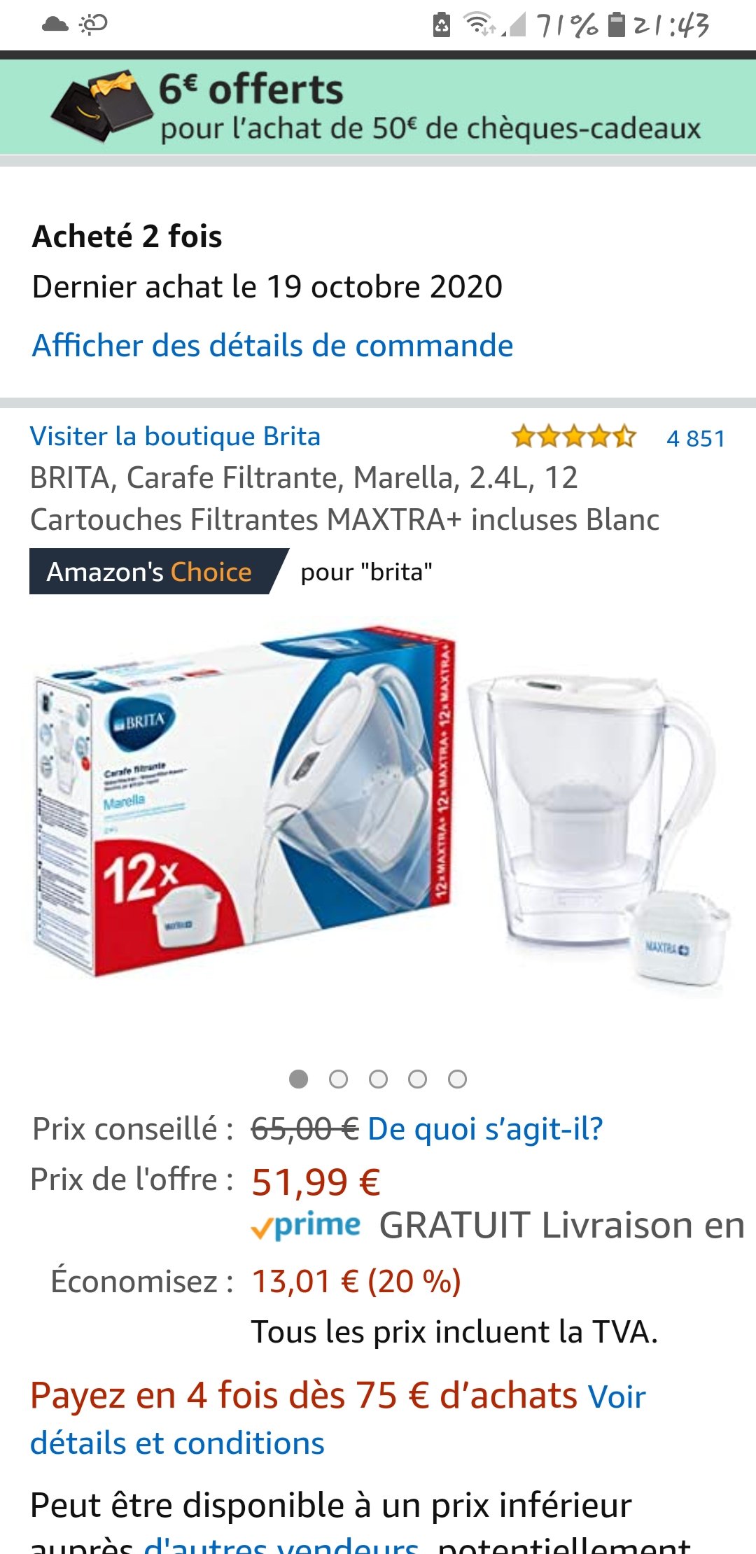 [prime day]46欧brita滤水壶+12个滤芯