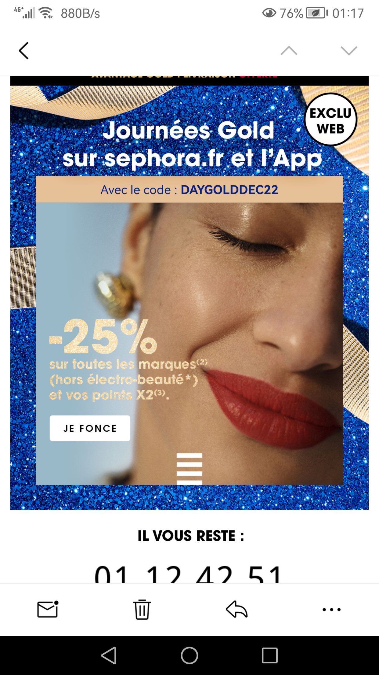 Sephora 最后一天所有品牌七五折