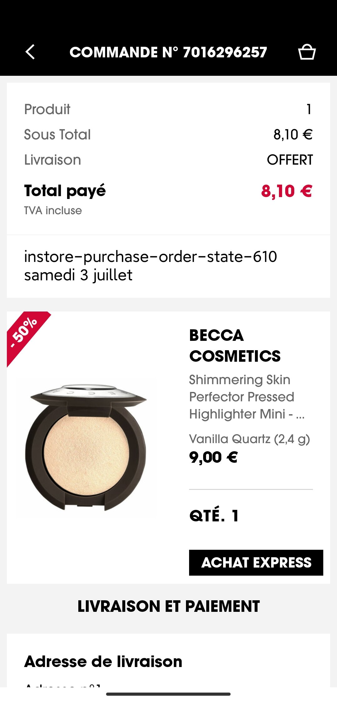 8€becca高光+1.35￡的evelom小样