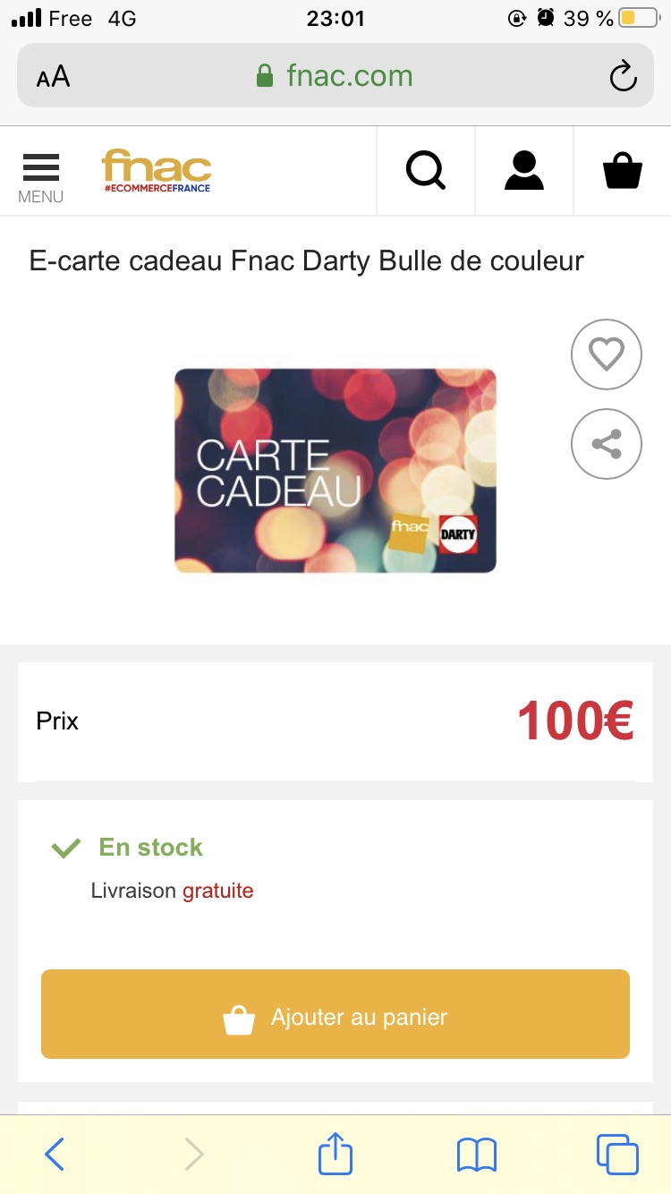 出三张Fnac Darty carte cadeaux 