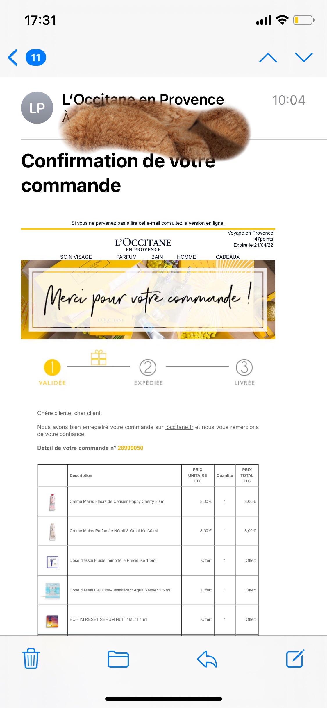 今天又激情下了一单欧舒丹 晒单为金币