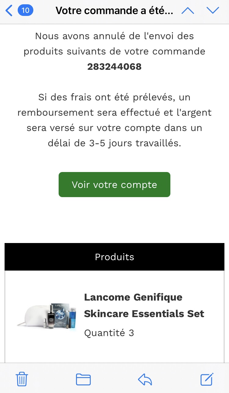 lookfantastic 的兰蔻套装订单被取消了