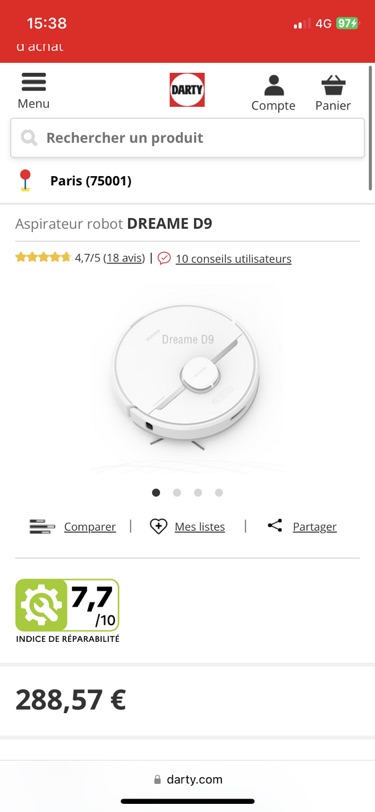 闲置扫地机器人Dreame D9 Smart -120欧