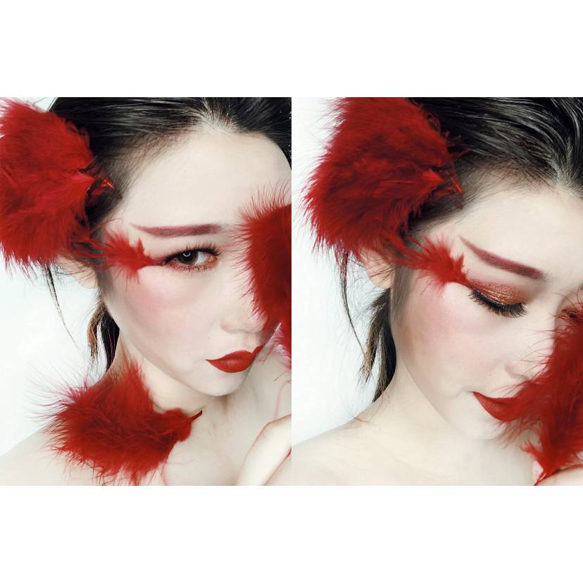 觉得配色真的太刺激了而且我没有红色盘 就想着一定要出一个朱雀妆